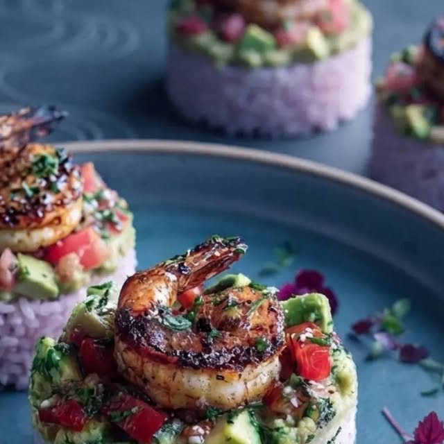 Honey Lime Shrimp & Avocado Rice Stack — recipe by Instagram