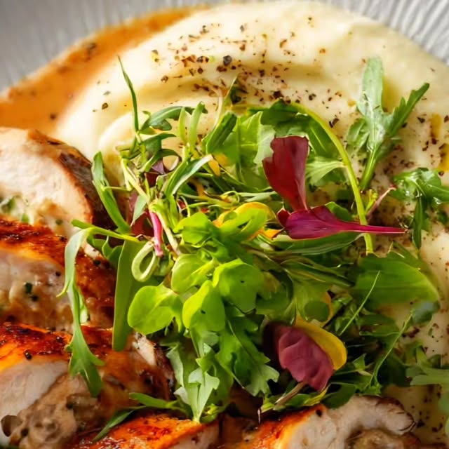Stuffed Chicken Supreme with Cauliflower & Parsnip Purée, Porcini Cognac Cream — recipe by Instagram