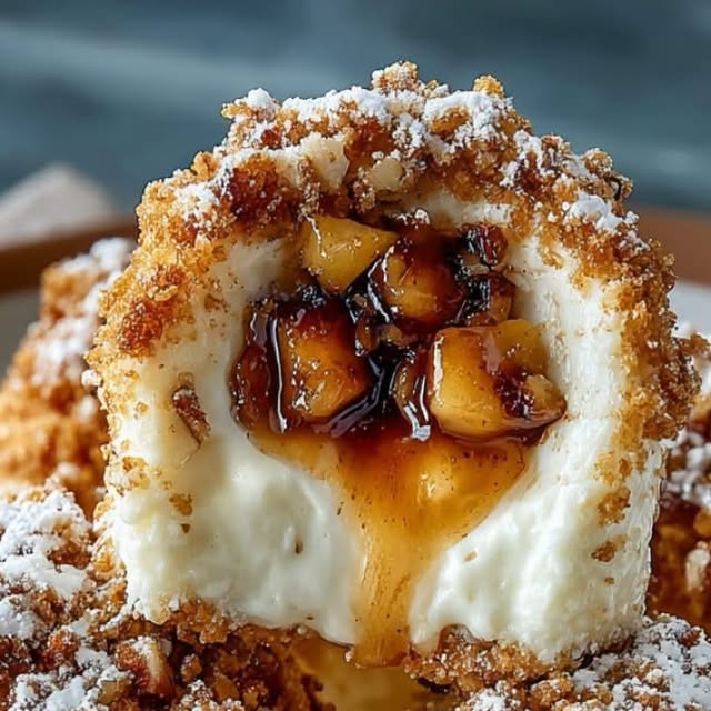 Cinnamon Peach Crème Brûlée Cheesecake Bombs with Pecan Crunch — recipe by Instagram