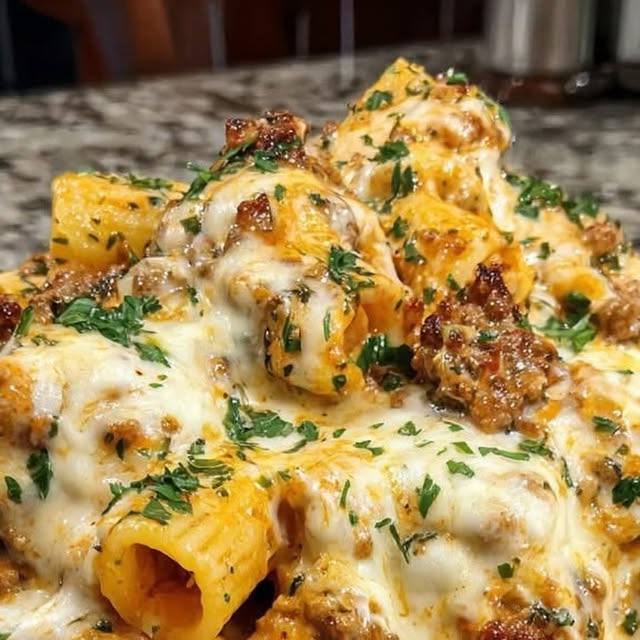 Creamy Mozzarella Sausage Rigatoni in Garlic Herb Sauce — recipe by Instagram