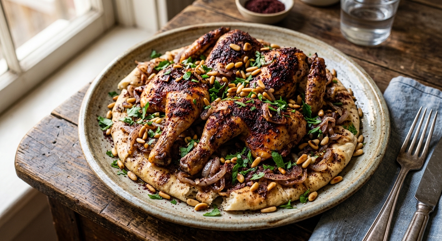 Musakhan — Palestinian Roast Chicken with Sumac and Onions — AI-generated headline for RecipeFiler