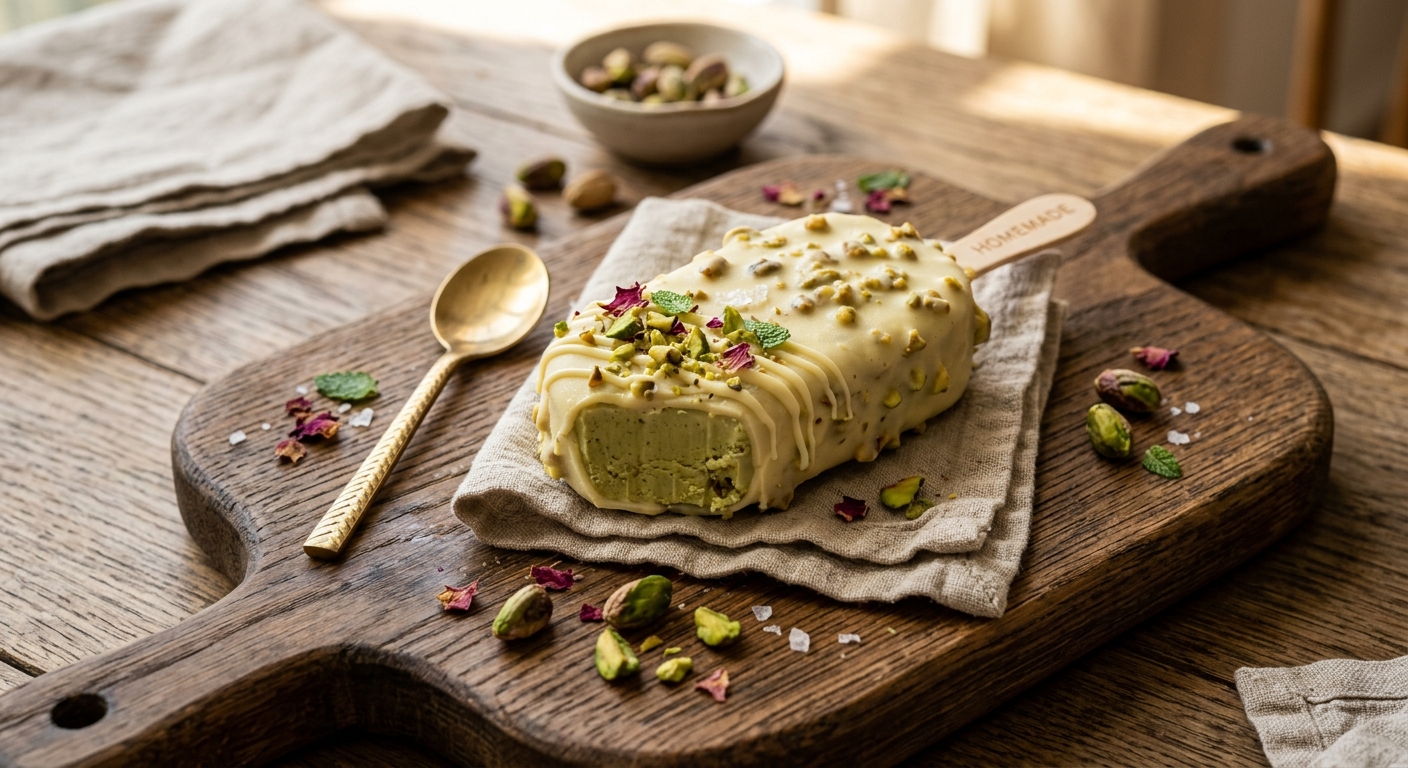 Homemade Pistachio White Chocolate Magnum Ice Cream — AI-generated headline for Instagram