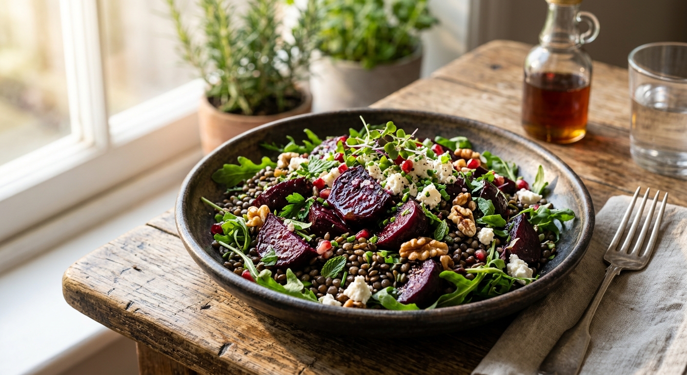 Canadian Maple Roasted Beetroot and Lentil Salad — AI-generated headline for RecipeFiler