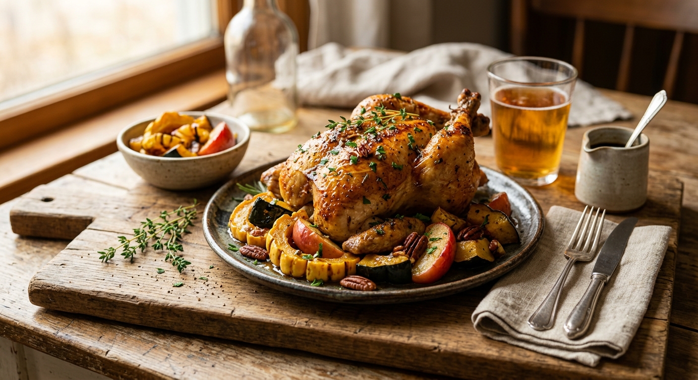 Canadian Maple Roasted Chicken with Squash and Apples — recipe by RecipeFiler