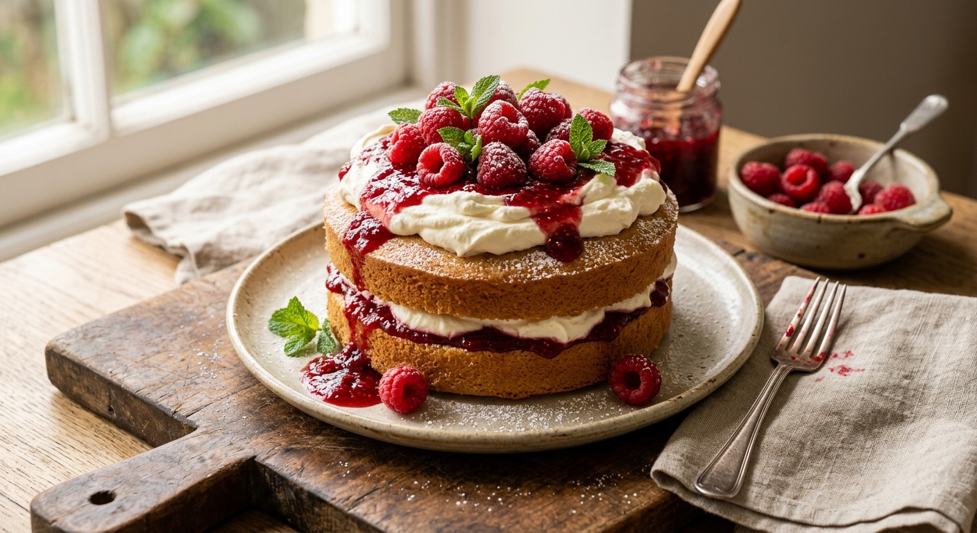 Raspberry & whipped cream, best sponge cake — AI-generated headline for Instagram