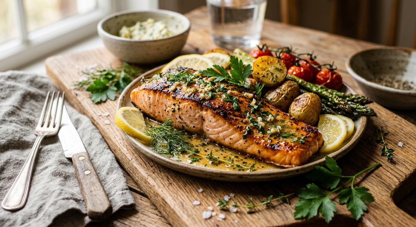 Garlic Butter Herb Salmon — AI-generated headline for Instagram