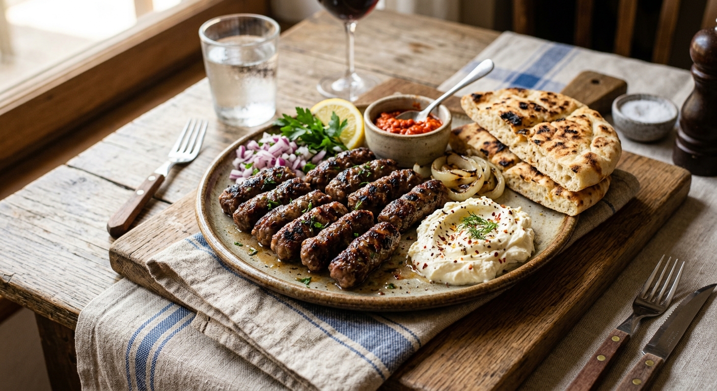 Cevapi — Grilled Skinless Sausages with Kajmak — recipe by RecipeFiler