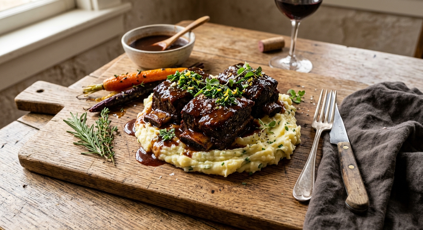 Red Wine Braised Beef Short Ribs — AI-generated headline for Instagram