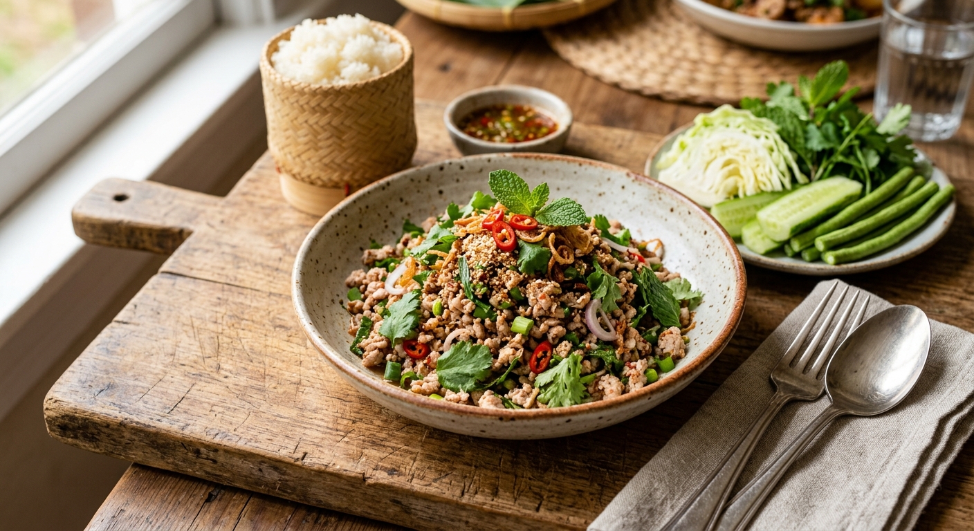 Laab Moo — Lao Spicy Minced Pork Salad — AI-generated headline for RecipeFiler