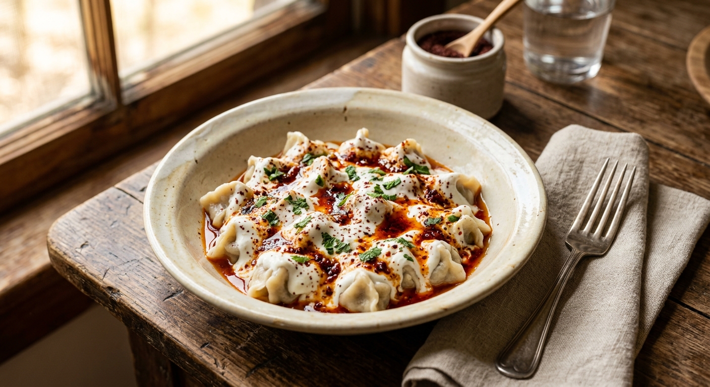 Manti with Yoghurt and Chilli Butter — AI-generated headline for RecipeFiler
