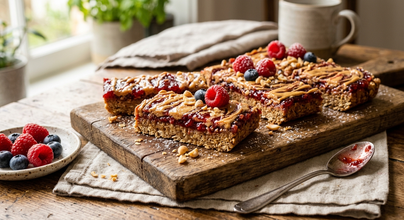 American Peanut Butter and Jelly Snack Bars — recipe by RecipeFiler