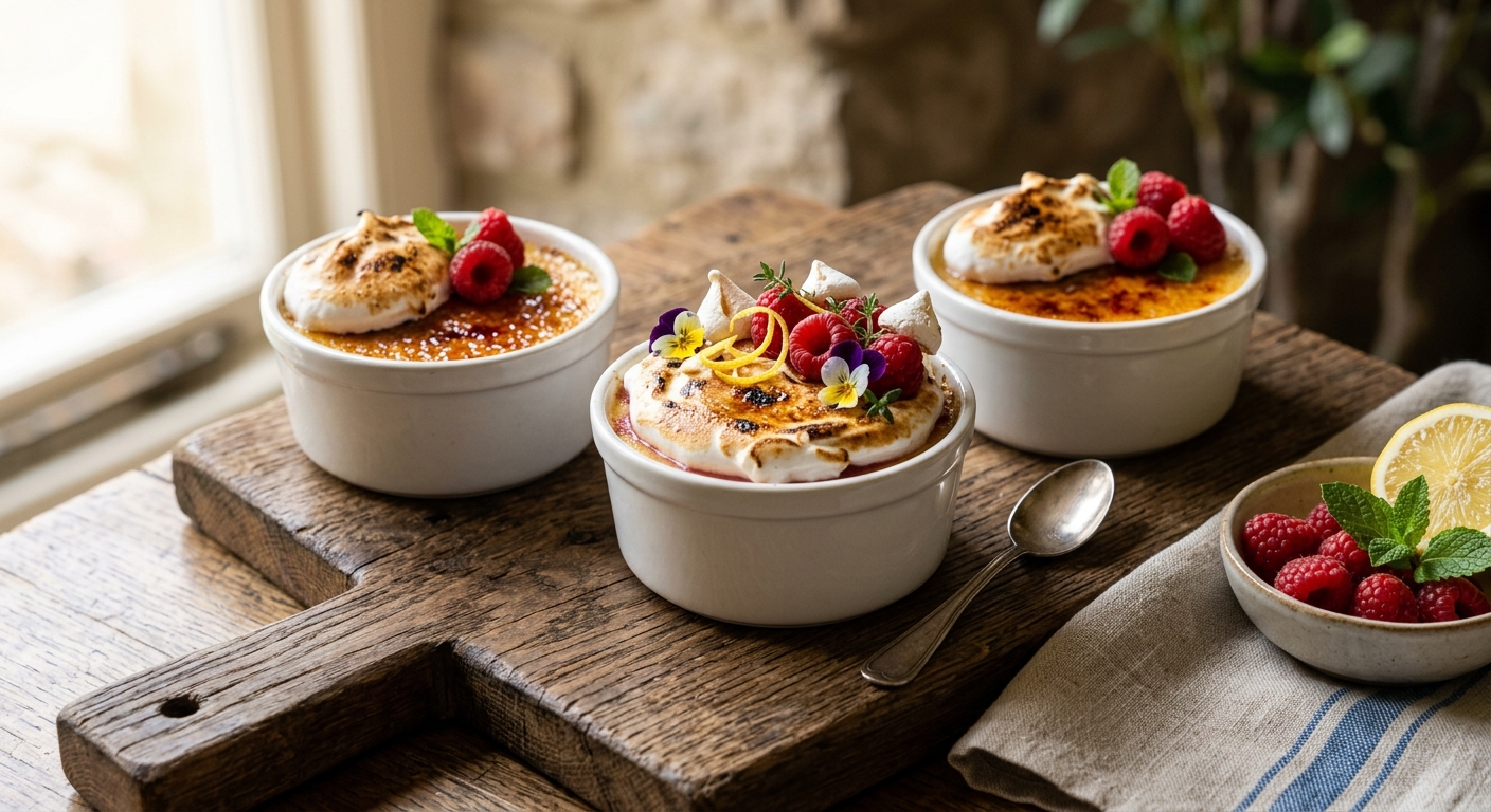 Raspberry Lemon Meringue Brûlée Cups — AI-generated headline for Instagram