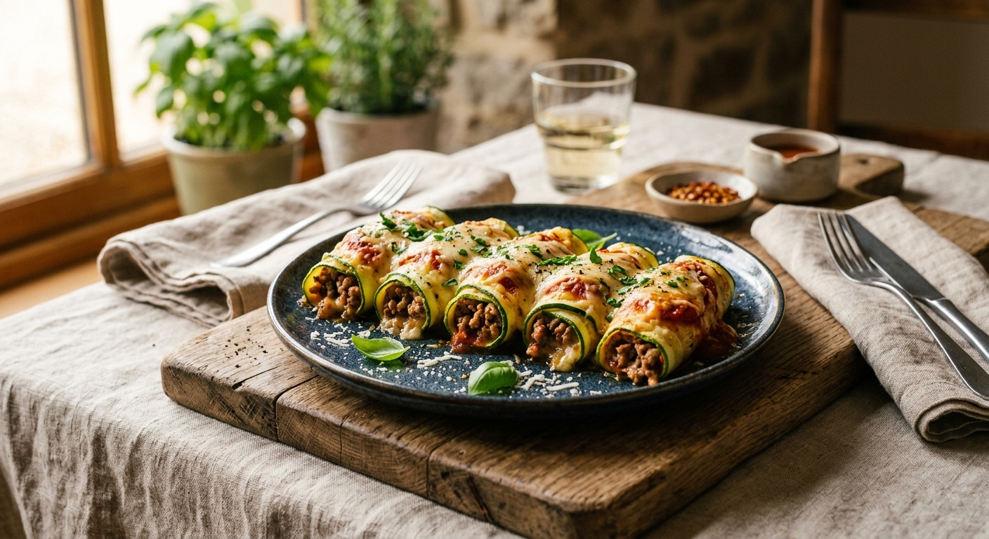 Low-Carb Zucchini & Meat Roll-Ups — AI-generated headline for Instagram