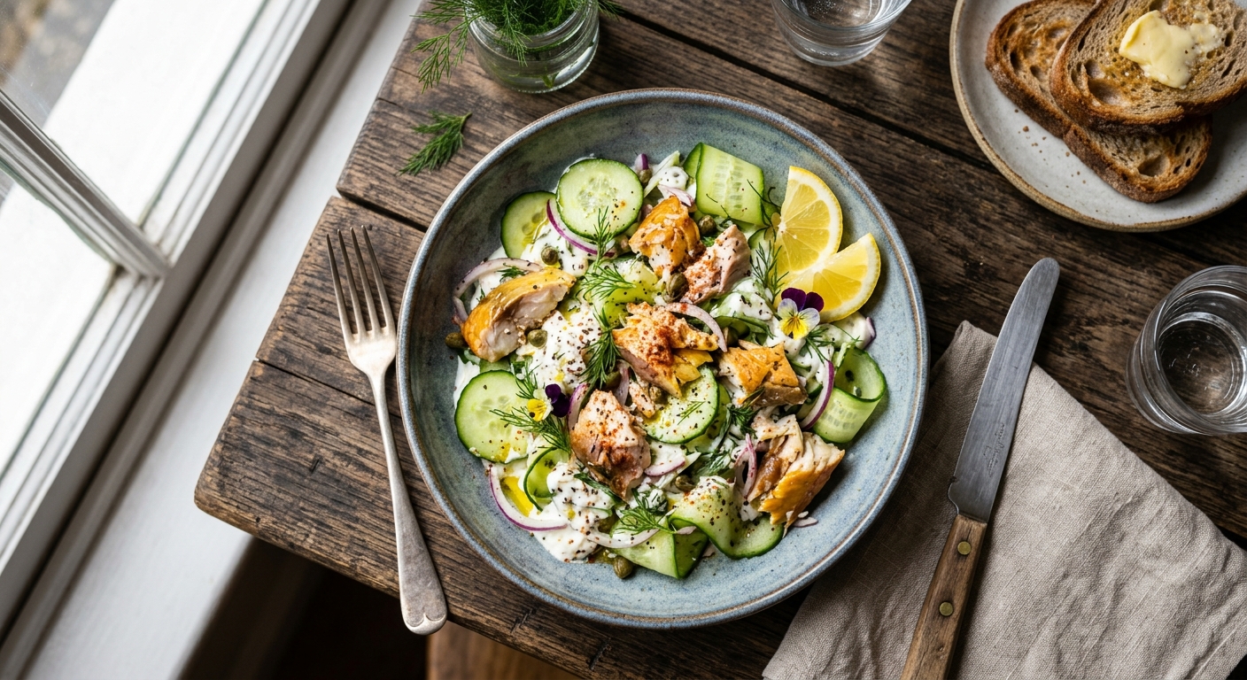 Creamy Smoked Mackerel & Cucumber Salad — recipe by RecipeFiler