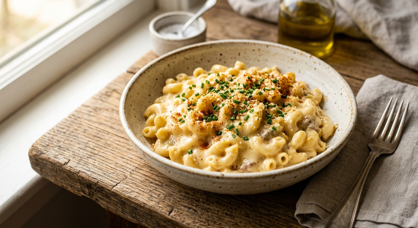 High-Protein Creamy Mac and Cheese — AI-generated headline for J_C