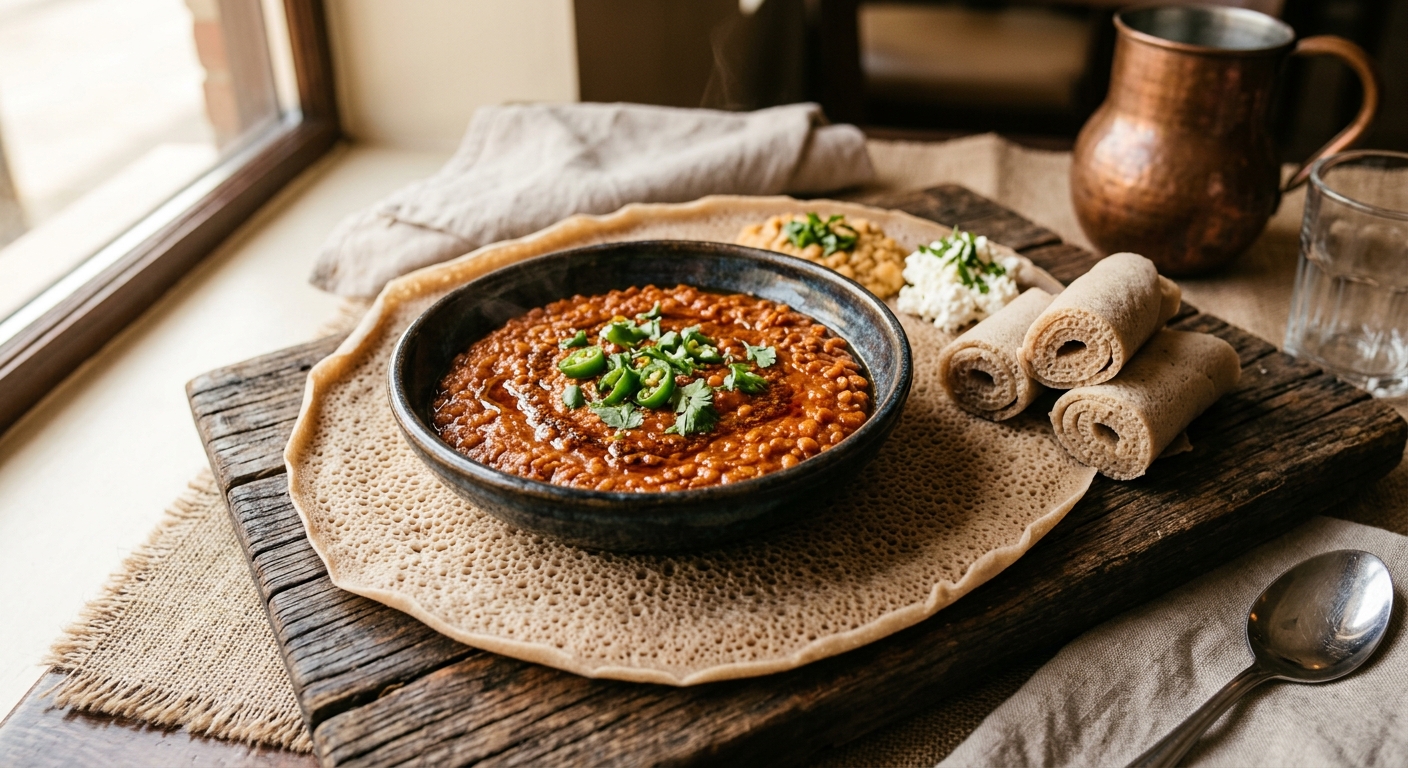 Injera with Misir Wot — Ethiopian Flatbread with Spiced Lentils — recipe by RecipeFiler