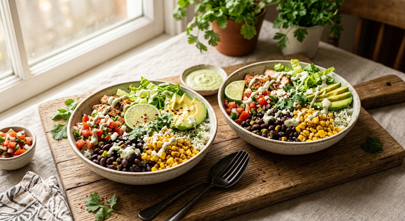 Black Bean and Sweetcorn Burrito Bowls with Lime Rice — recipe by RecipeFiler