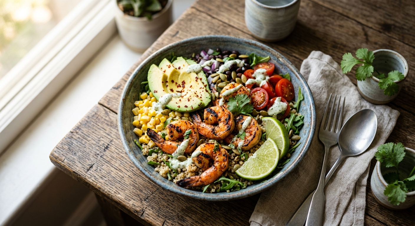 Grilled Shrimp Avocado Bowl — AI-generated headline for Instagram