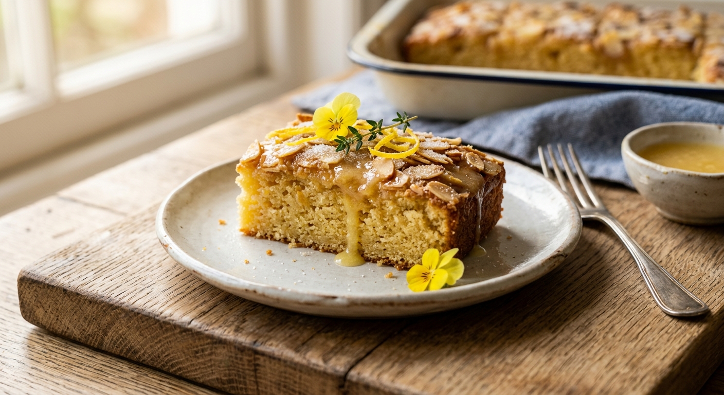 British Lemon and Almond Drizzle Traybake — recipe by RecipeFiler