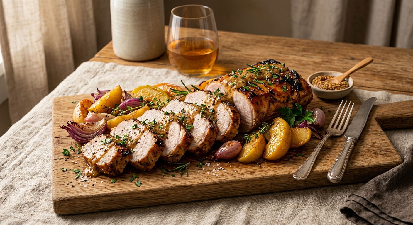 Canadian Maple Roasted Pork Loin with Mustard and Apples — recipe by RecipeFiler