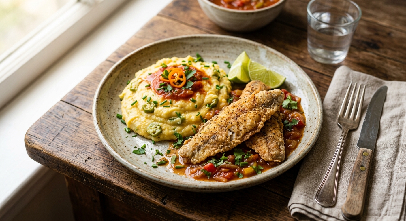 Cou-Cou and Flying Fish — AI-generated headline for RecipeFiler