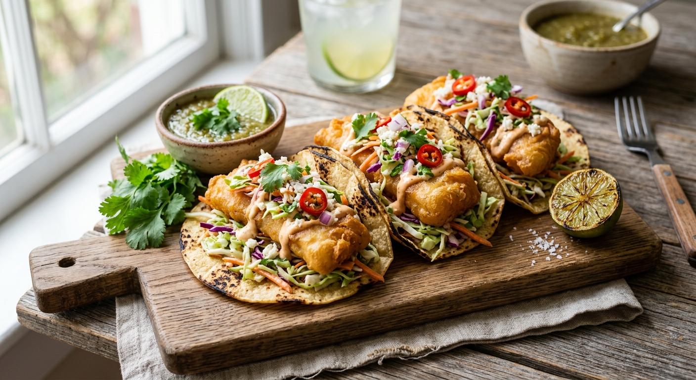 Crispy Fish Tacos with Lime Slaw — AI-generated headline for RecipeFiler
