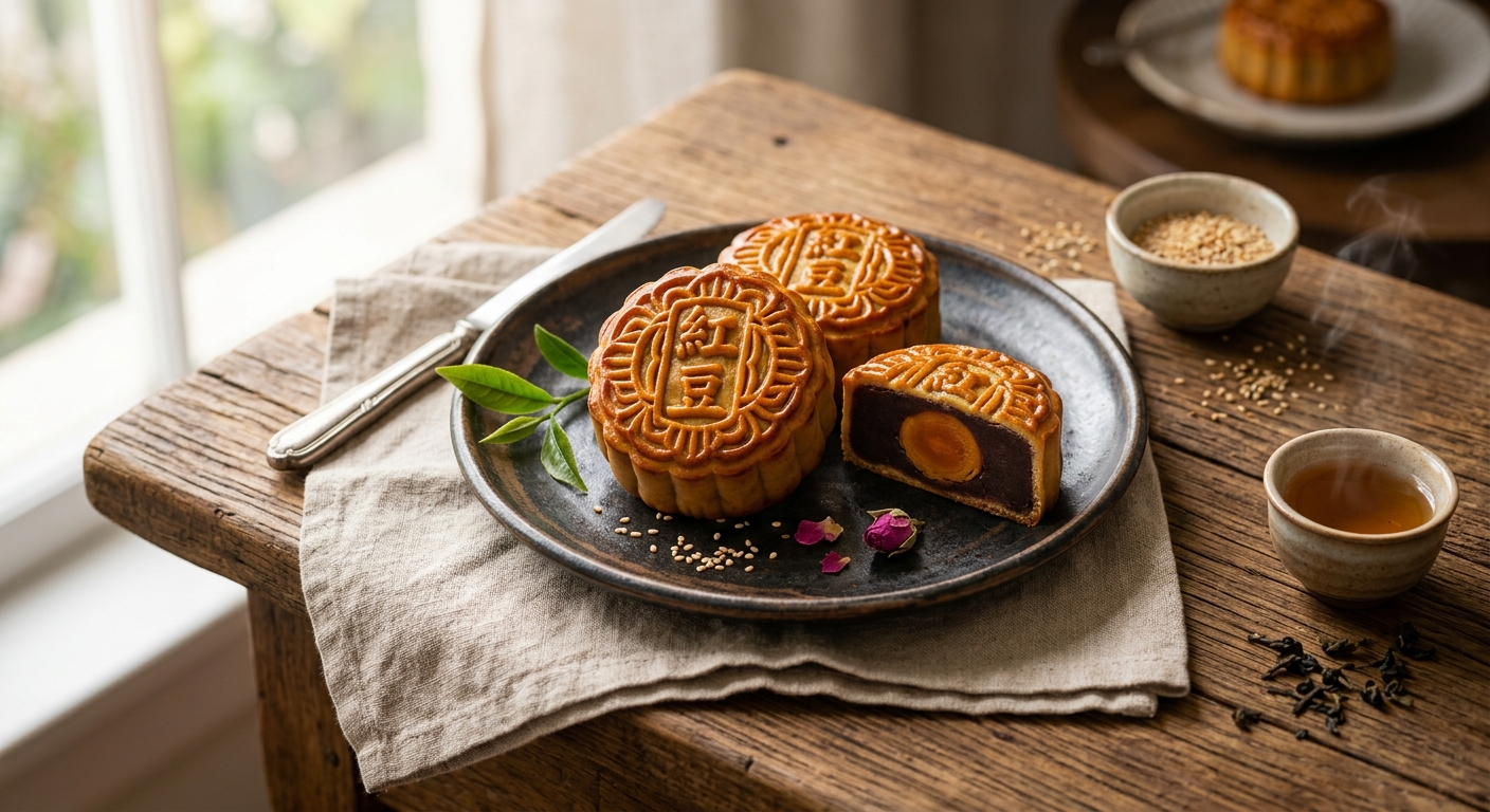 Sweet Cantonese Mooncakes (Red Bean Paste) — AI-generated headline for J_C