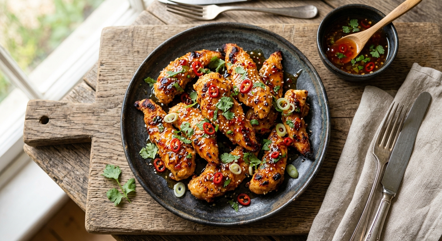HEALTHY SWEET CHILLI CHICKEN STRIPS — AI-generated headline for Instagram