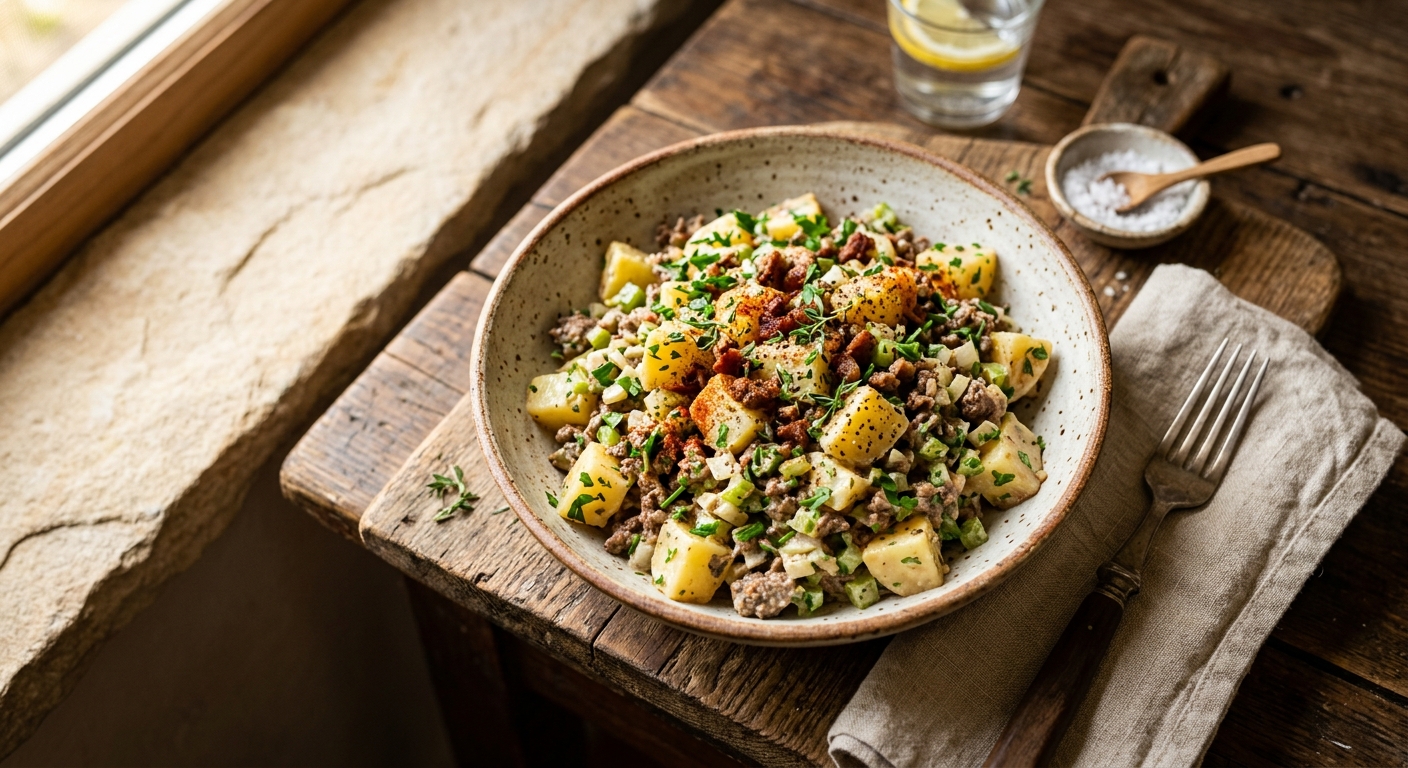 Canadian Tourtière-Style Spiced Beef and Potato Salad — recipe by RecipeFiler