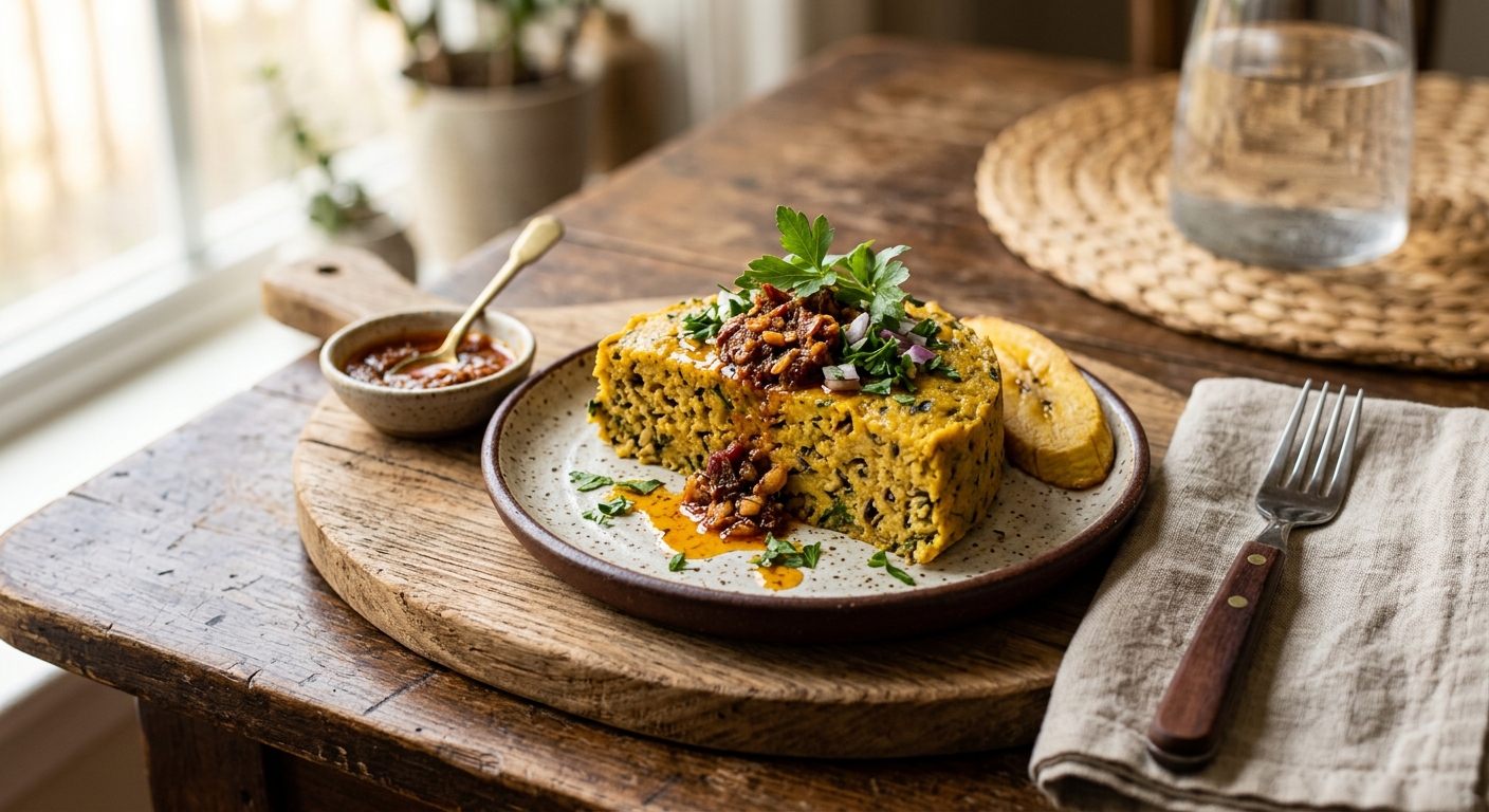 Koki — Cameroonian Steamed Black-Eyed Bean Pudding — AI-generated headline for RecipeFiler