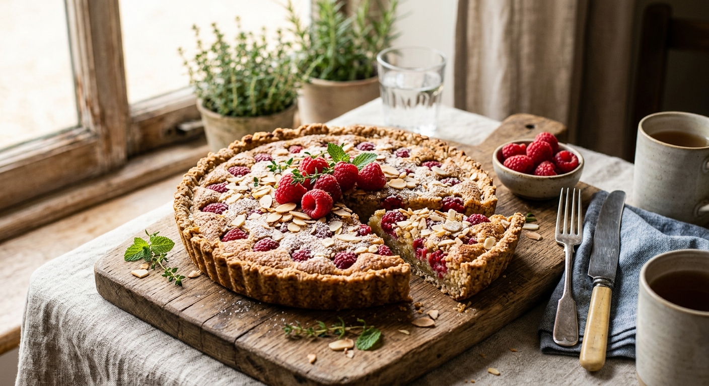 British Raspberry and Almond Tart with Oat Crust — recipe by RecipeFiler