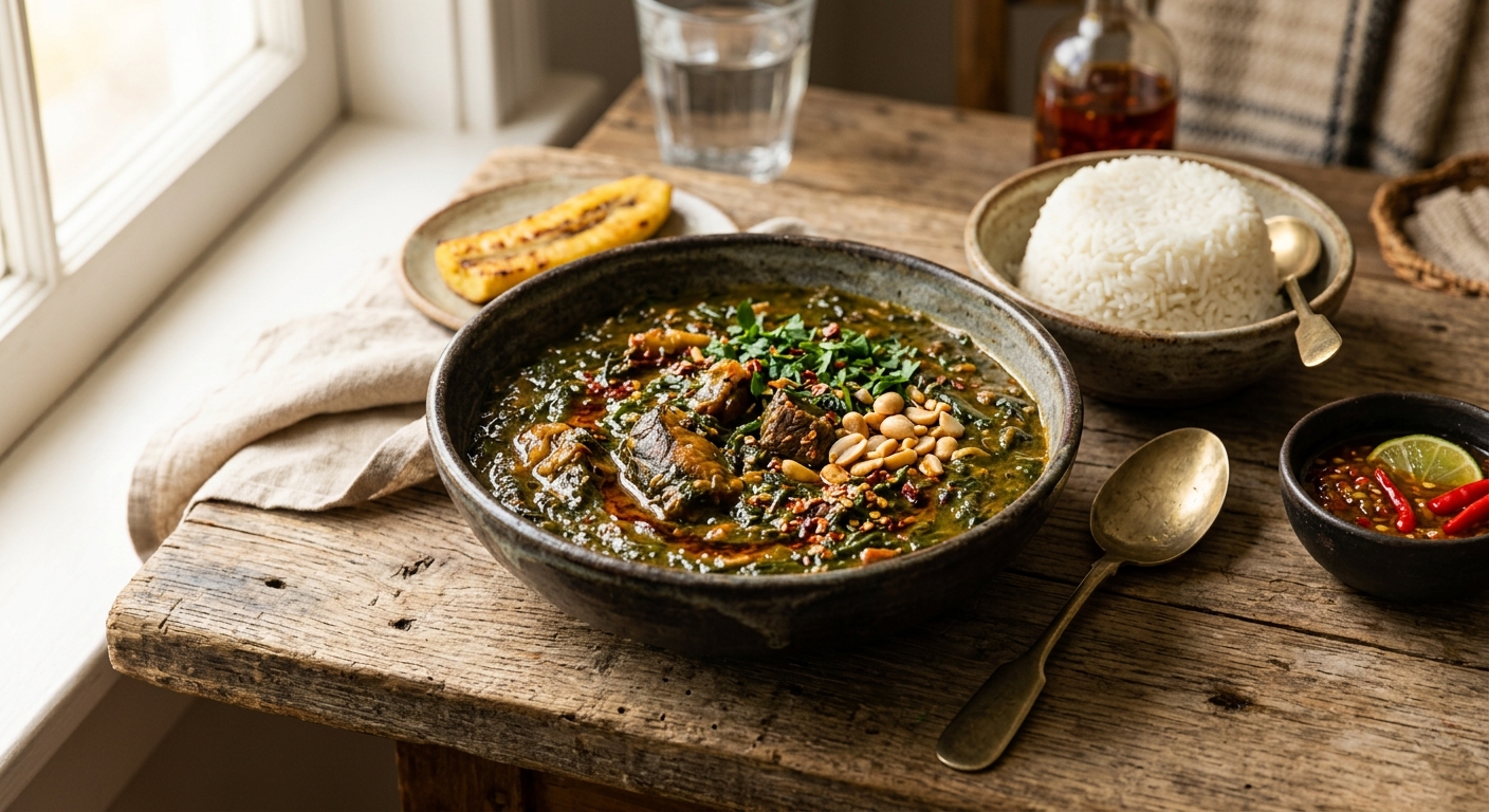 Plasas — Cassava Leaf Stew — AI-generated headline for RecipeFiler