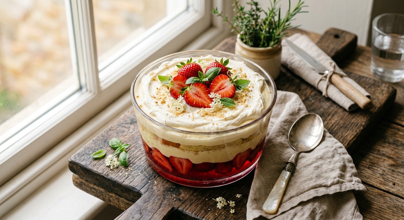 Strawberry and Cream Jelly Trifle — AI-generated headline for RecipeFiler