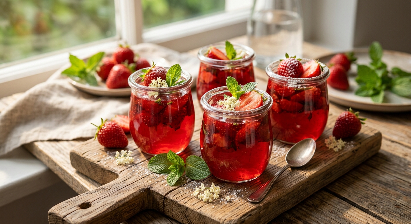 Strawberry and Mint Jelly Pots — recipe by RecipeFiler