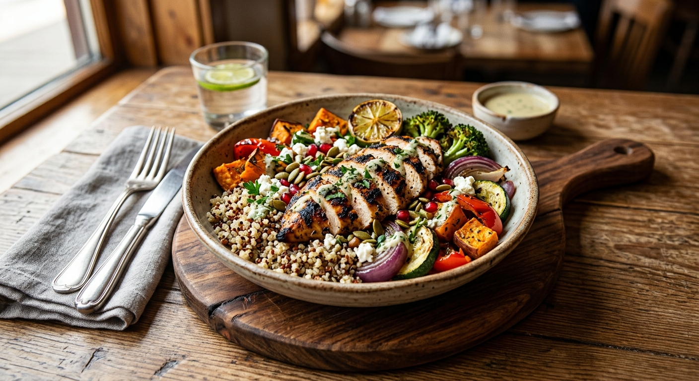 Canadian Grilled Chicken and Quinoa Bowl with Roasted Vegetables — recipe by RecipeFiler