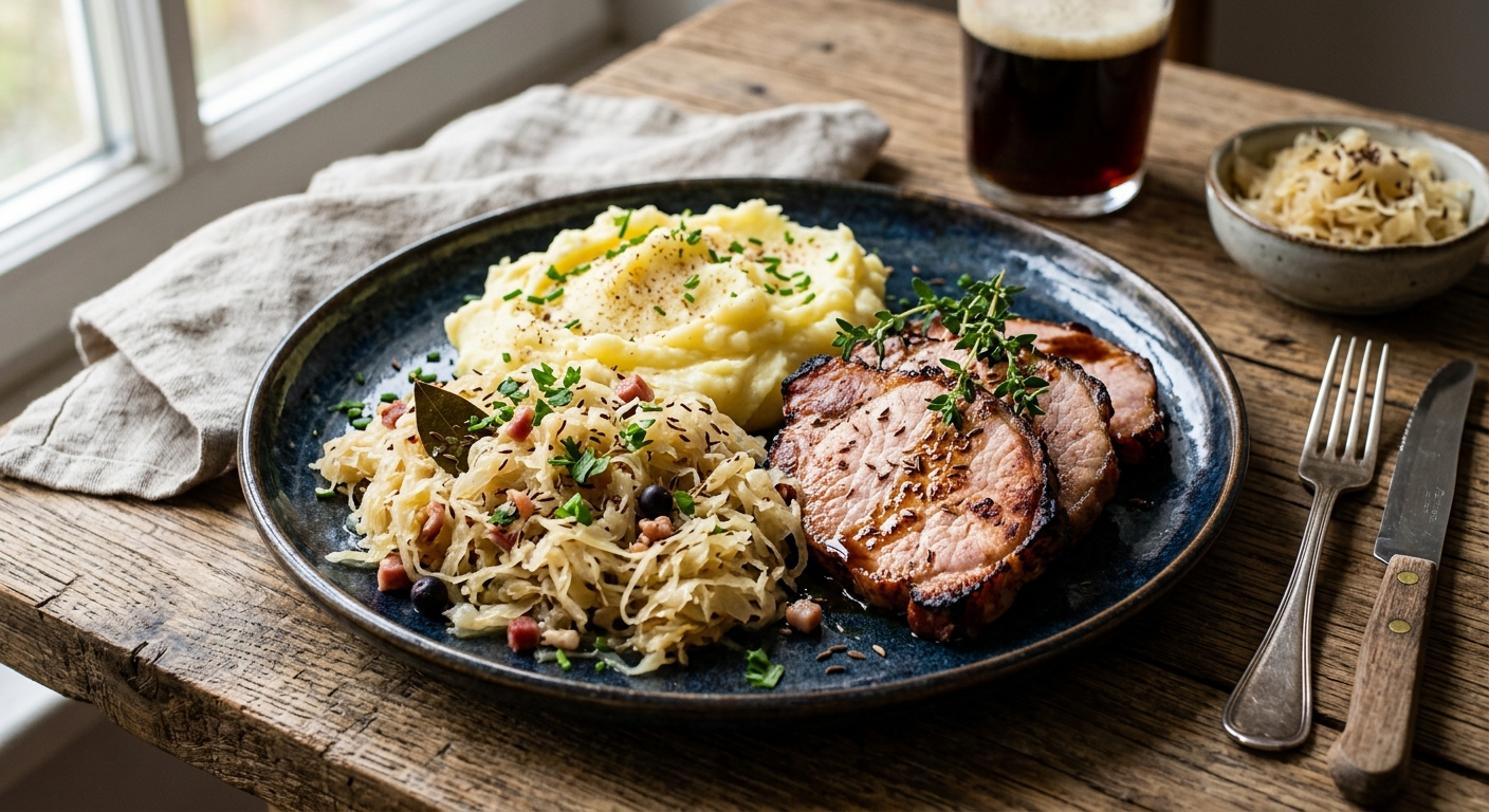 Sauerkraut mit Kasseler und Kartoffelpüree — AI-generated headline for RecipeFiler