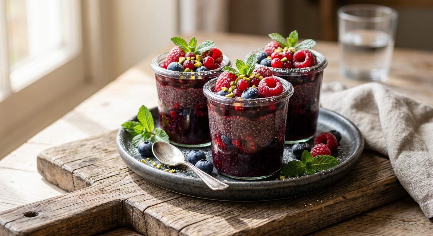 Chilled Berry and Chia Jelly Pots — recipe by RecipeFiler