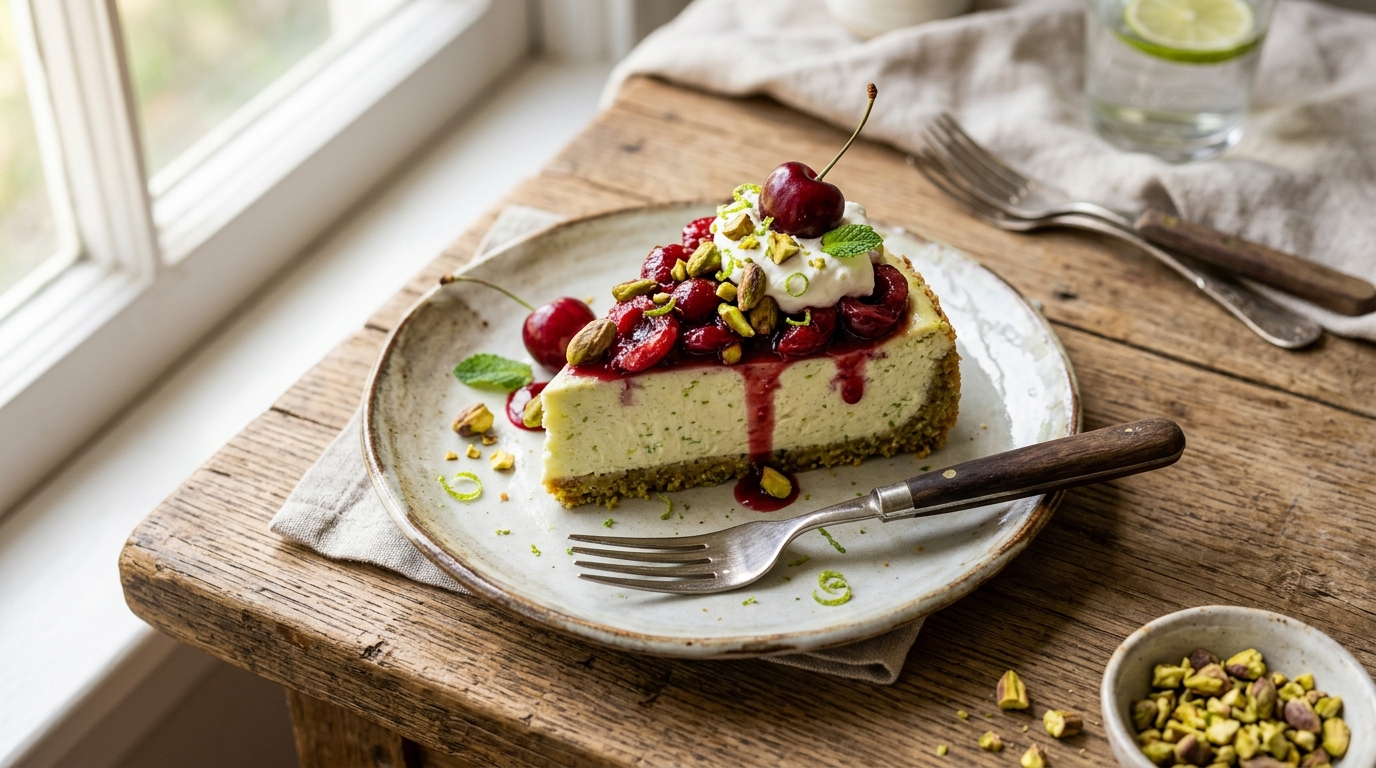 Lemon-Lime Cherry Pistachio Cheesecake — recipe by Instagram