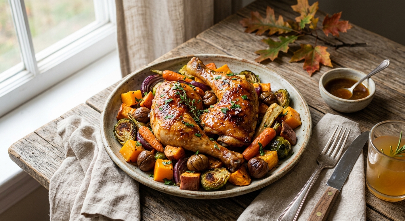 Canadian Maple Roasted Chicken Legs with Autumn Vegetables — recipe by RecipeFiler