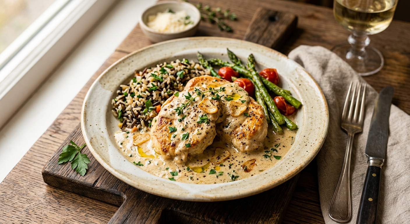 Creamy Garlic Chicken — AI-generated headline for J CC