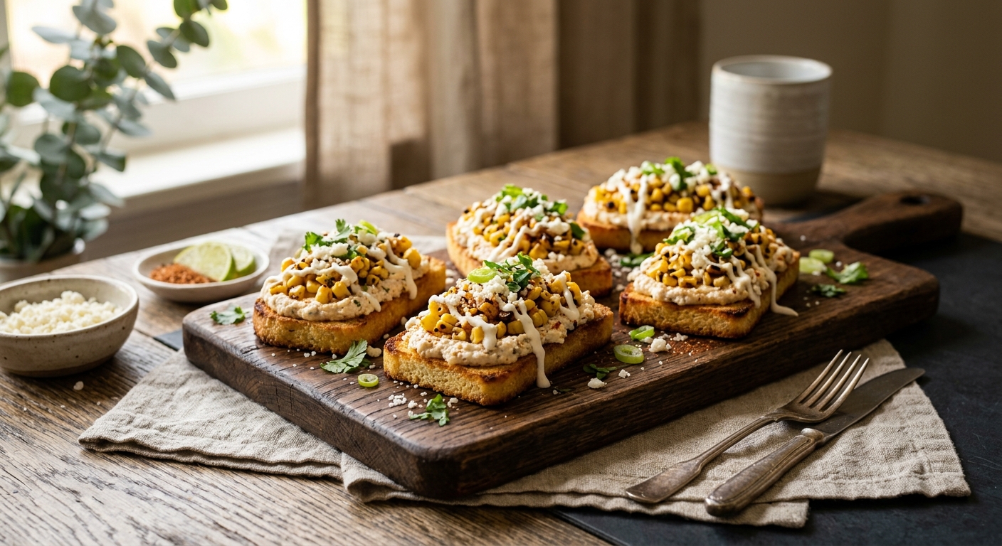 Keto Mexican Street Corn Ricotta Toast Bites — AI-generated headline for Instagram