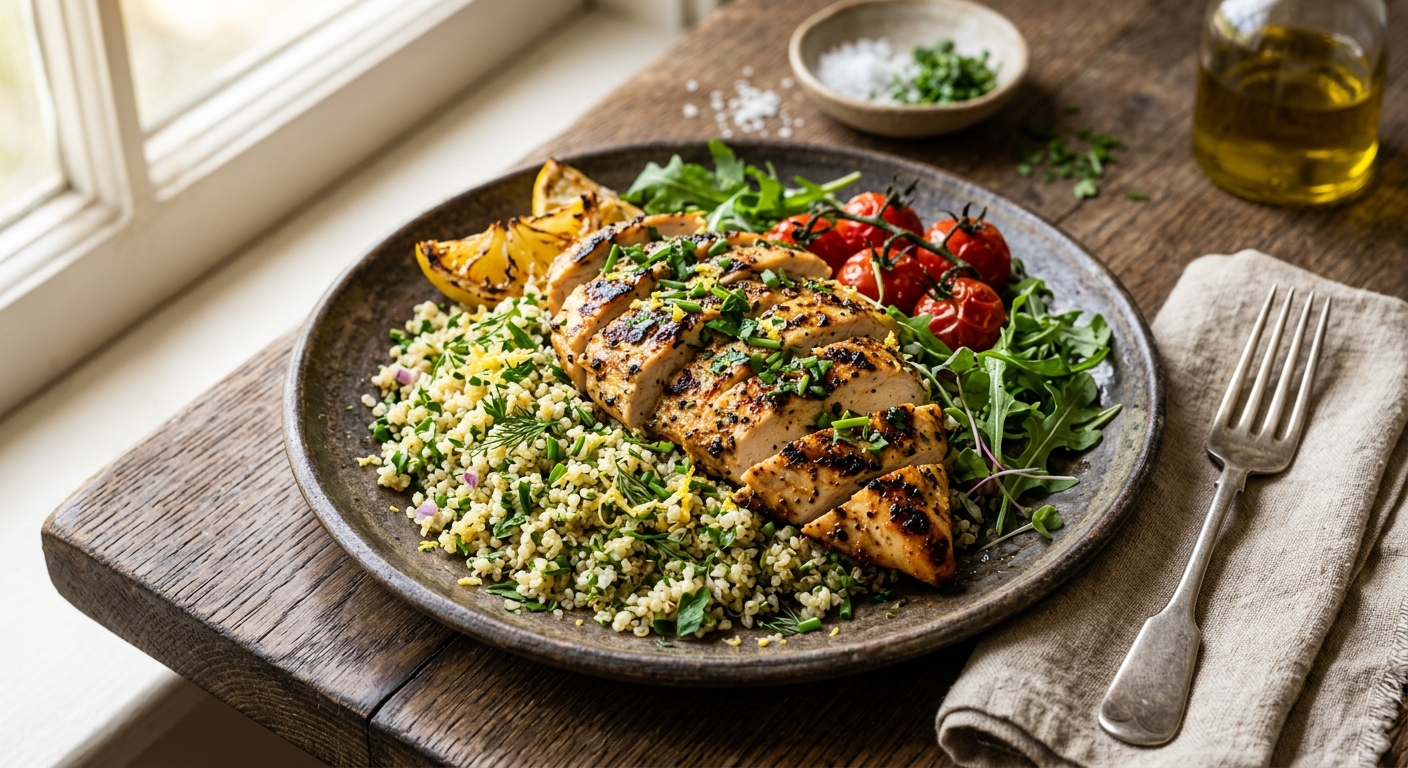 Grilled Chicken with Lemon and Herb Quinoa — recipe by RecipeFiler