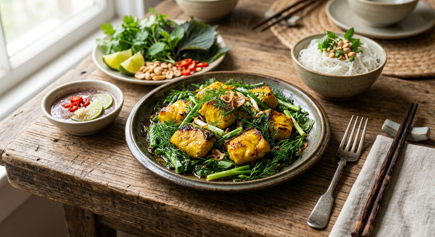 Chả Cá Lá Vọng — Hanoi Turmeric Fish with Dill — AI-generated headline for RecipeFiler