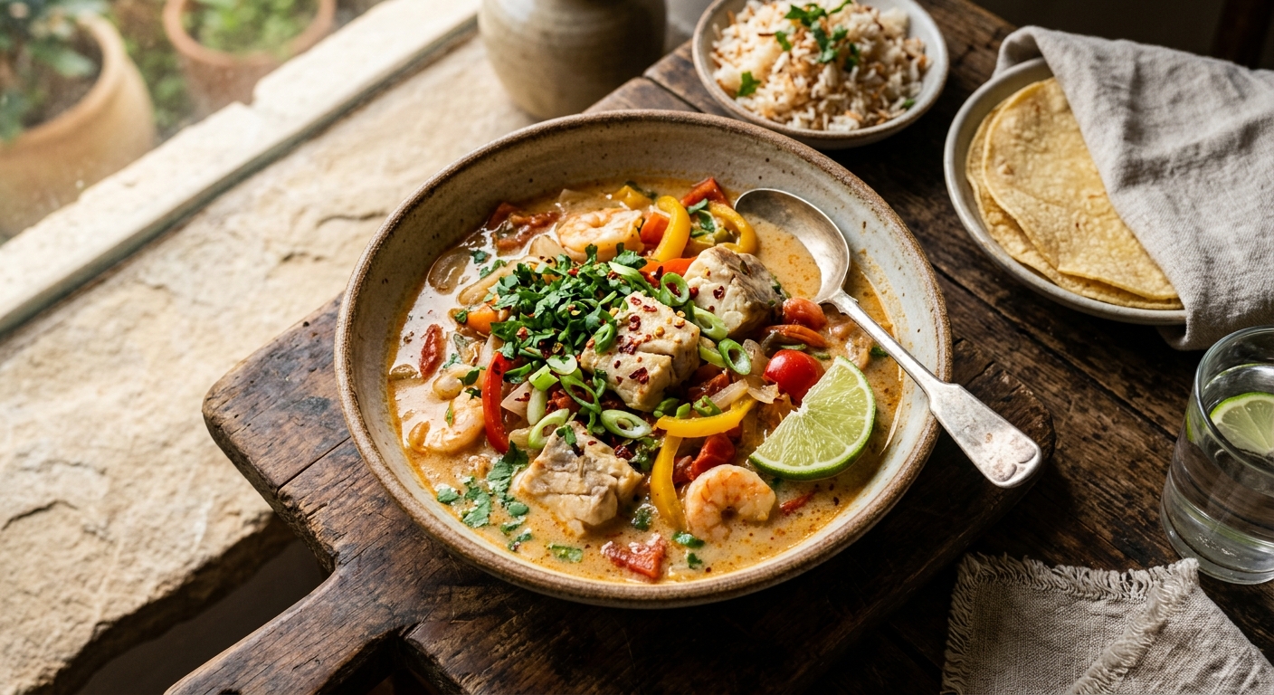 Moqueca de Peixe — Belizean Coconut Fish Stew — AI-generated headline for RecipeFiler