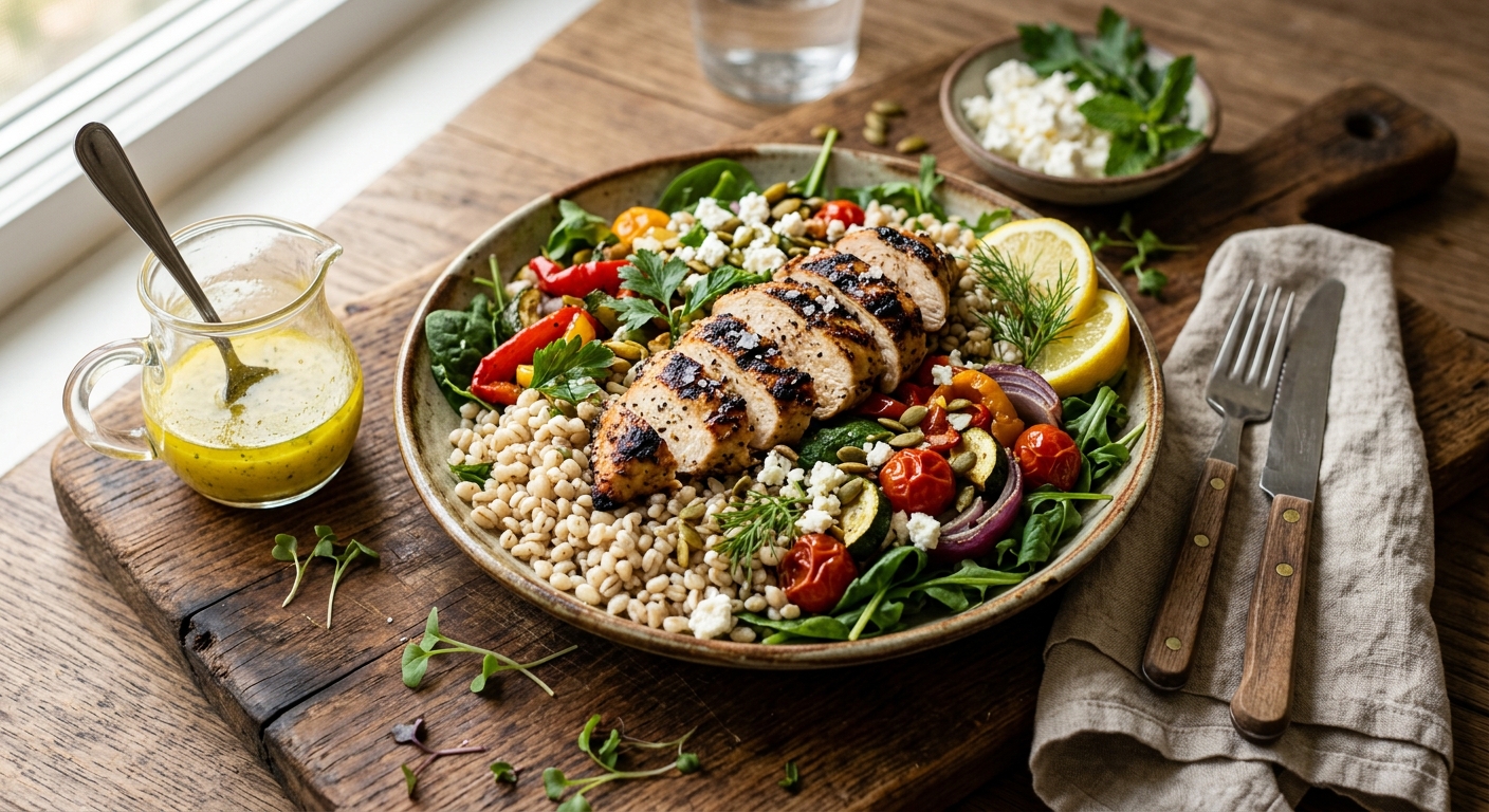 Canadian Grilled Chicken and Barley Salad with Lemon Dressing — recipe by RecipeFiler