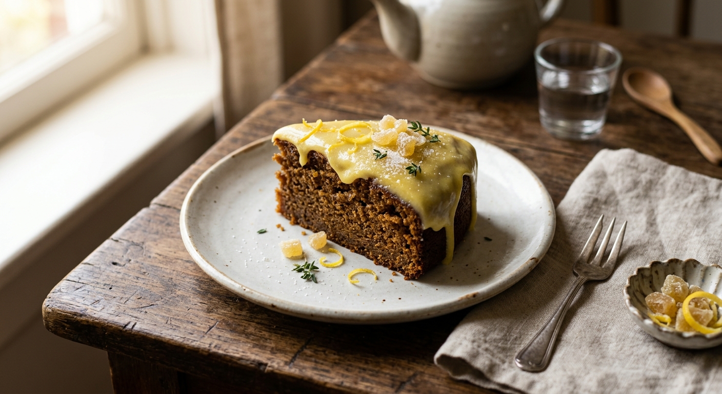 Sticky Ginger Cake with Lemon Icing — recipe by RecipeFiler