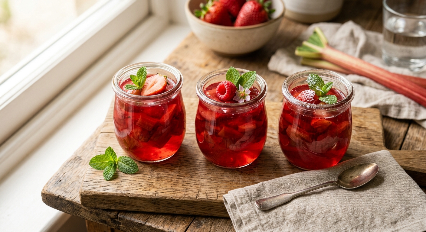 Irish Rhubarb and Strawberry Jelly Pots — recipe by RecipeFiler