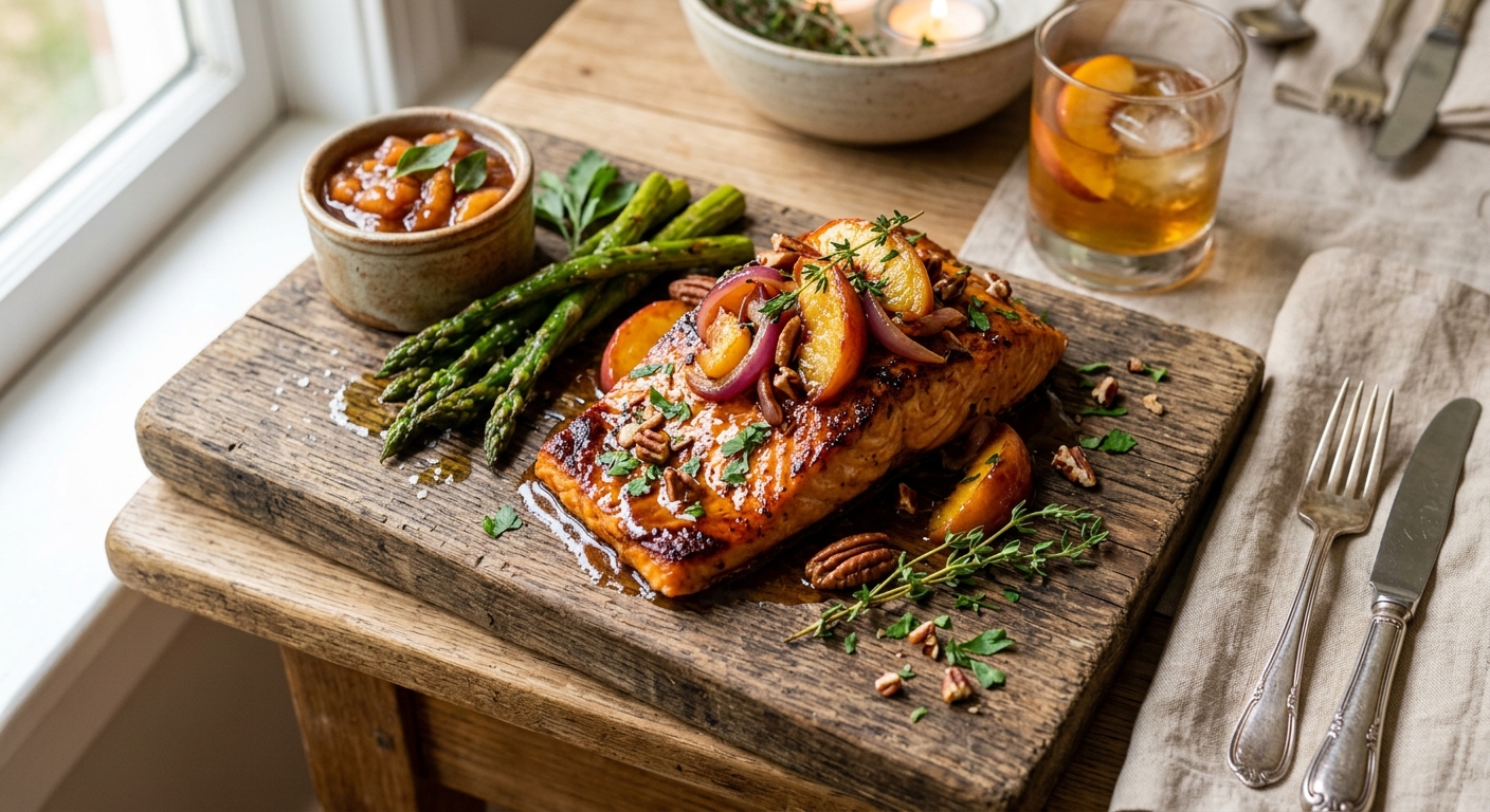 Bourbon Peach Roasted Salmon — AI-generated headline for Instagram