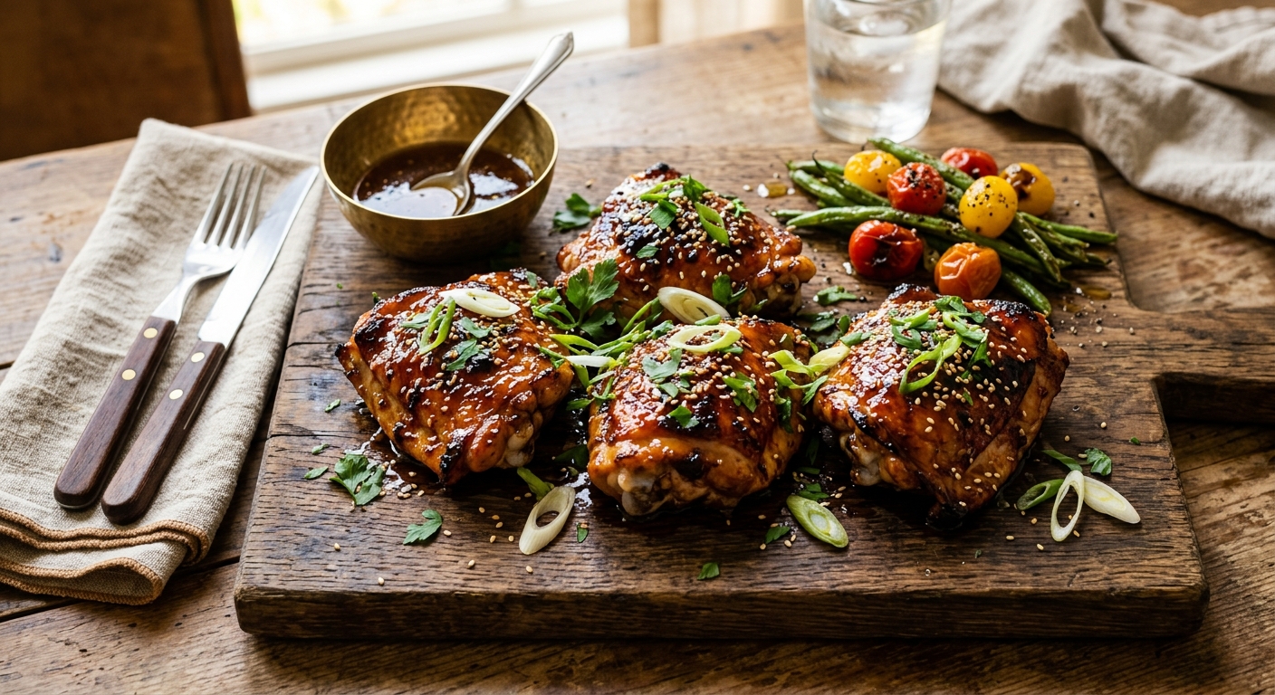 Glazed Honey Garlic Chicken Thighs — AI-generated headline for Instagram
