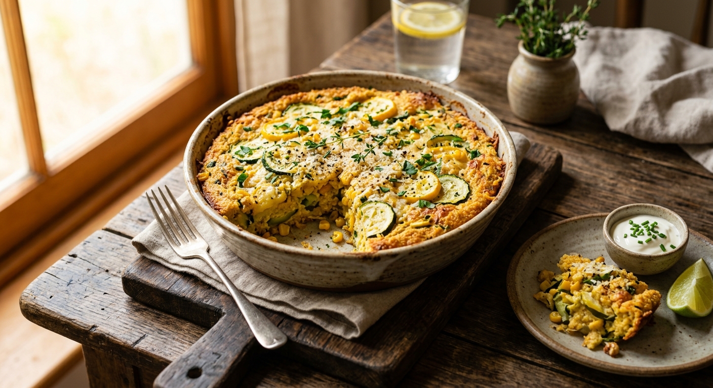 American Cornmeal and Courgette Bake — AI-generated headline for RecipeFiler